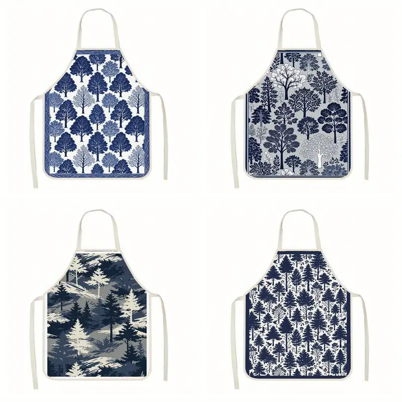 

Blue Tree Pattern Aprons Linen Apron, Suitable For Kitchen Cooking, Parent-Child Interaction, Painting And Other Scenarios