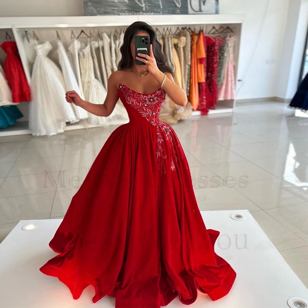 

Modern Strapless Evening Dresses for Women A Line Sleeveless Satin Prom Gowns with Beading Sequined 2024 Summer Robe De Soirée