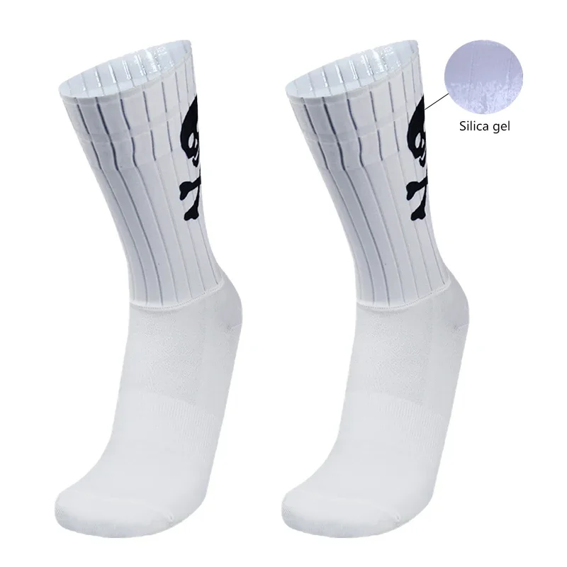 Sports Non-slip Silicone Seamless Aero Cycling Socks Breathable Skull Pattern Road Bike Racing Socks