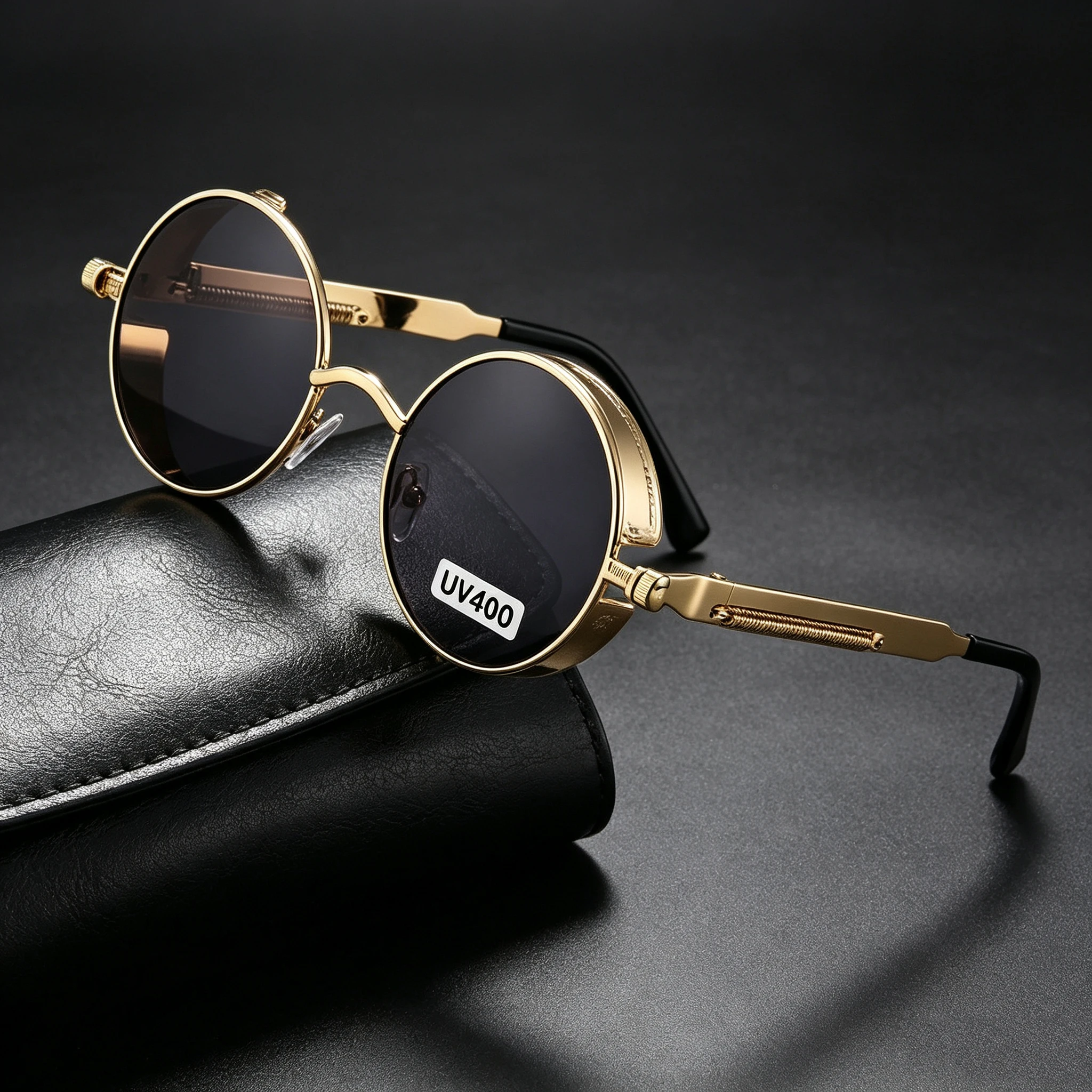 Steampunk Runde Metall-Sonnenbrille UV400-Schutz Retro Vintage Frühlings-Sonnenbrille für Männer Frauen Reise Strand Outdoor-Brillen