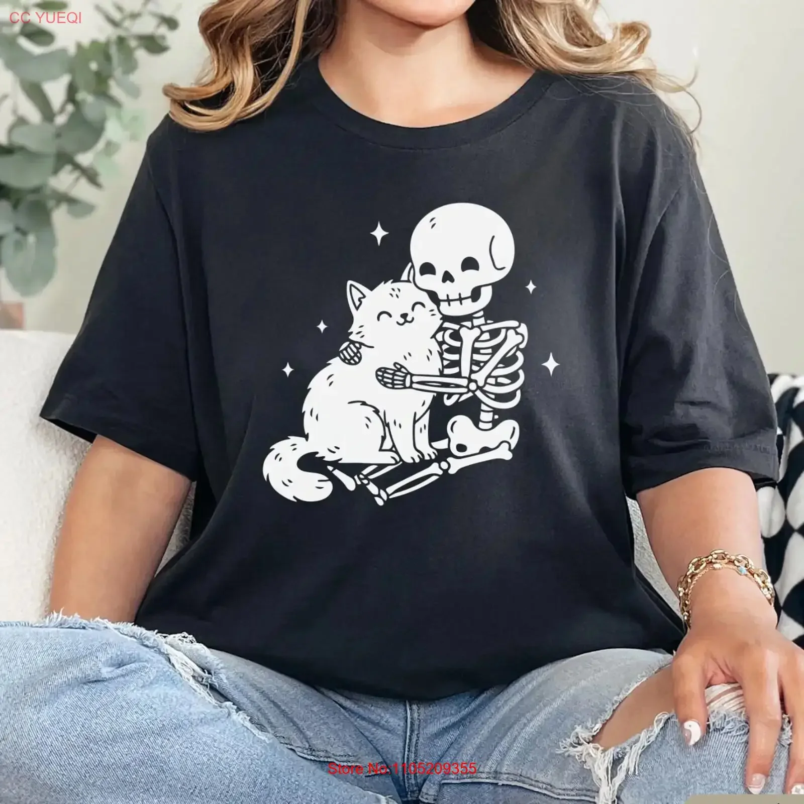 الهيكل العظمي CaT تي شيرت القوطية أمي عاشق خمر ويتشي فيبي خمر غسلها لينة تنفس الشارع الشهير مريحة أنيقة للجنسين #1