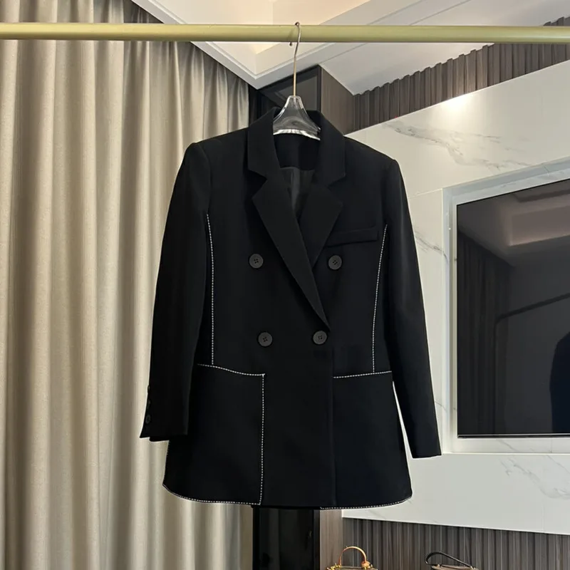 KWTX Blazer croisé décontracté pour femme Design à revers élégant Haute qualité Printemps Été 2025 Style Resort Coutures Premium