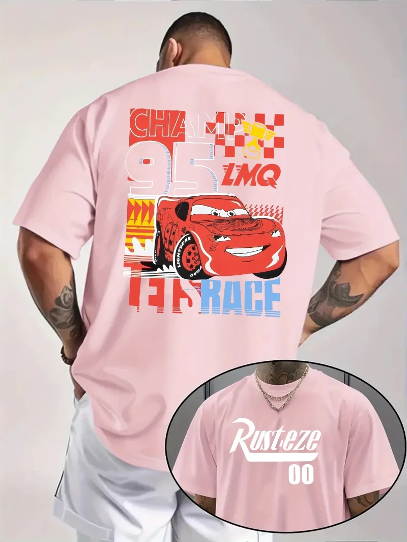 ديزني ماكوين طباعة سلسلة قصيرة الأكمام جولة الرقبة زوجين القطن الخالص مريحة تي شيرت الصيف الرجال اليومية ملابس رجالية عادية