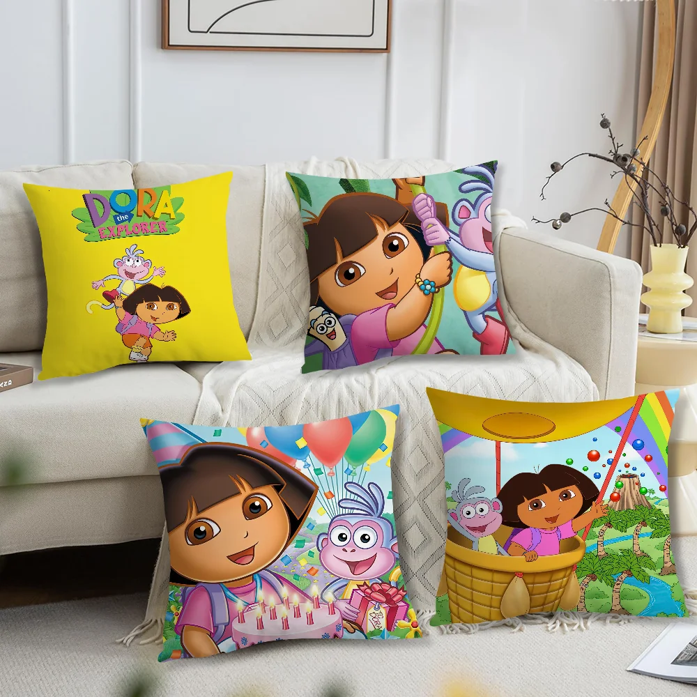 Cartoon d-dora the e-explorer Pillow Case Living Room Accent Couch Back Support Square Lounge Restful Nap Companion ﻿