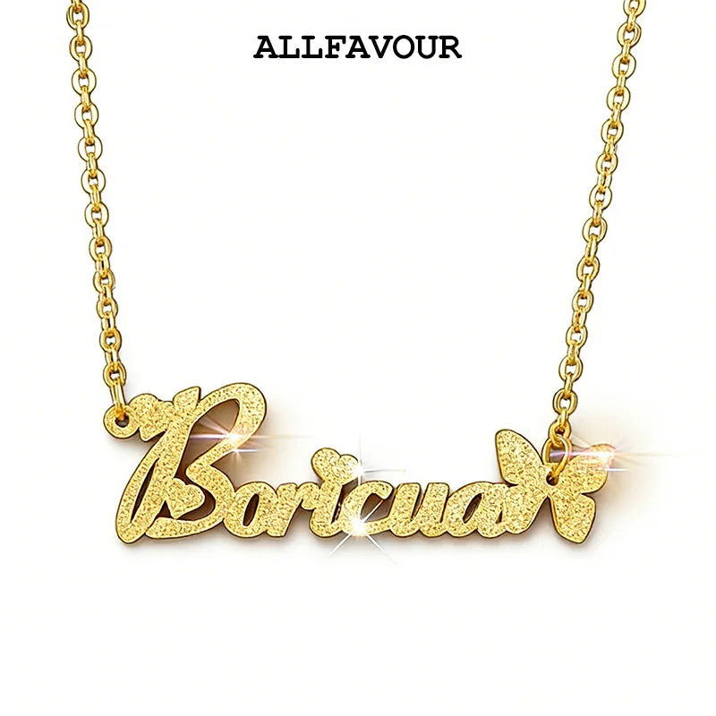 

Модные персонализированные ожерелья с именем, матовые, из высококачественной нержавеющей стали, с подвеской-бабочкой и именной табличкой, ювелирные подарки