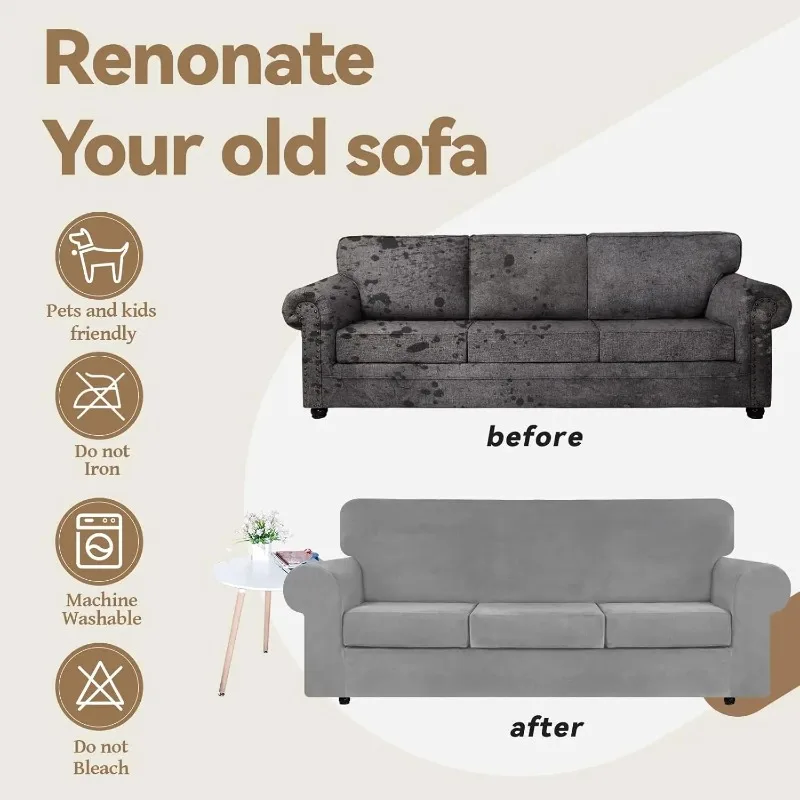 Thick Velvet Sofa Covers Soft Solid Color Couch Covers for 1/2/3 Seater Stretch Sofa Slipcover Washable Furniture Protector