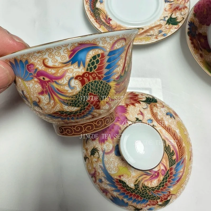 170ml Keramik-Gaiwan Palast-Emaille Drachenmuster Chinesische Handgefertigte Teetasse Reise-Teeschale Teezubehör Trinkgeschirr