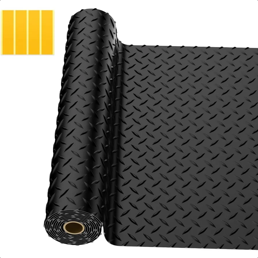 

4x6 FT Garage Floor Mat2.8mm Thickened PVC Flooring Roll for Under Car 24 SQFT Diamond Plate Black Garage Mats for Truck Traile