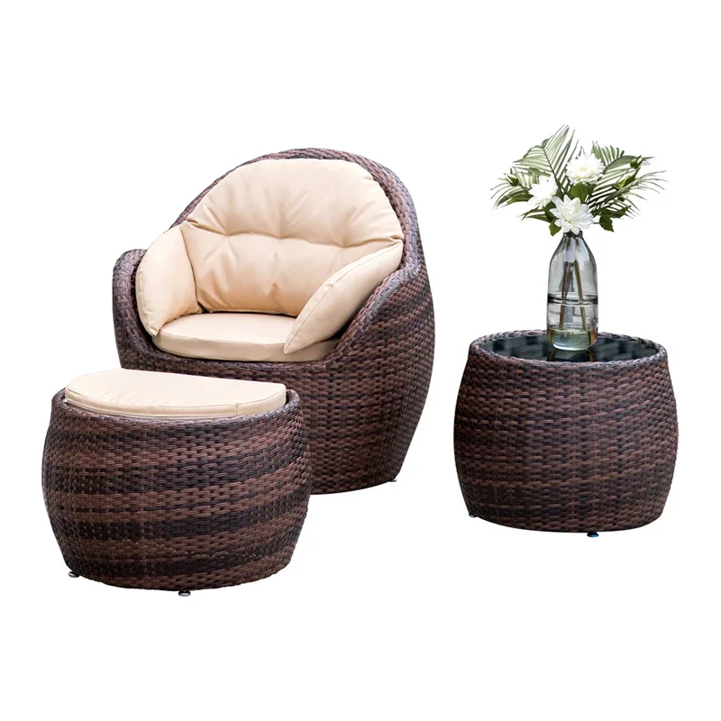 Garden Chair Hot-selling Outdoor Popular Plastic Pe Rattan Woven Waterproof Modern Balcony Single Three-piece Suit