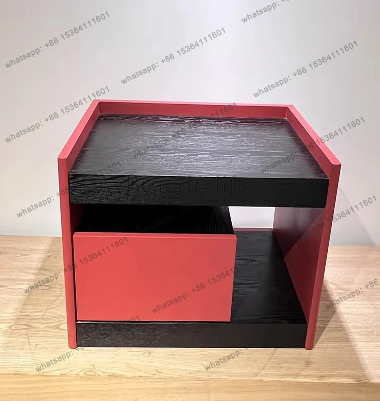 

Italian minimalist paint bedside table modern simple fashion red bedroom storage cabinet
