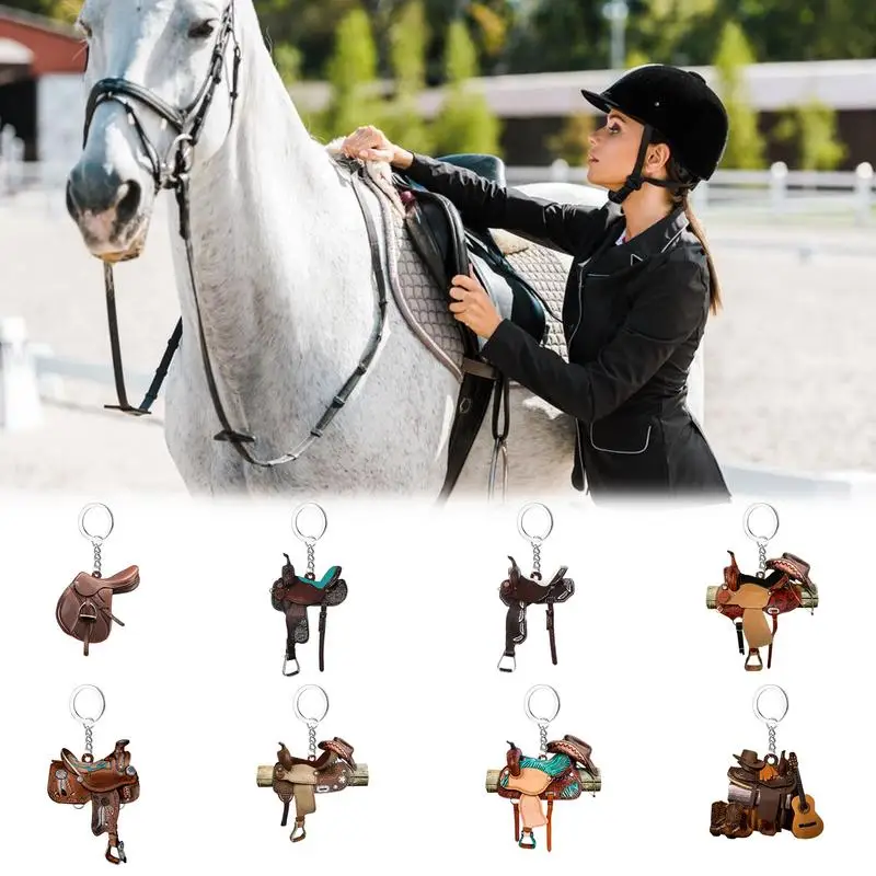 Horse Saddle Car Decor 2D Western Rustic Cowboy Charm Saddle Key Ring Horse Riding Saddle Shape Pendant Keychain Hanging Pandent