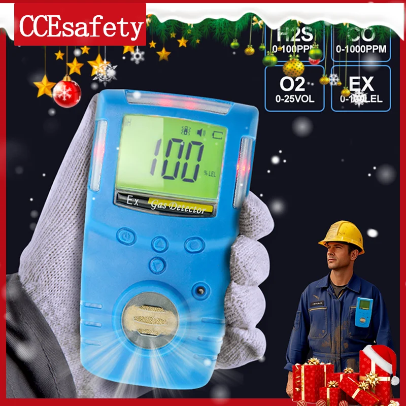 Gc210 detector de gás portátil analisador de gás para h2s, co, lel, o2, monitor de gás recarregável display lcd segurança à prova de explosão para trabalho