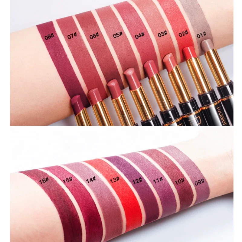 Hoge Kwaliteit 2in1 24Hr Blijvende Waterdichte Lippenstift Lip Liner Pen Make Matte Pigment non-stick Cup Lip Stick lipliner Cosmetica