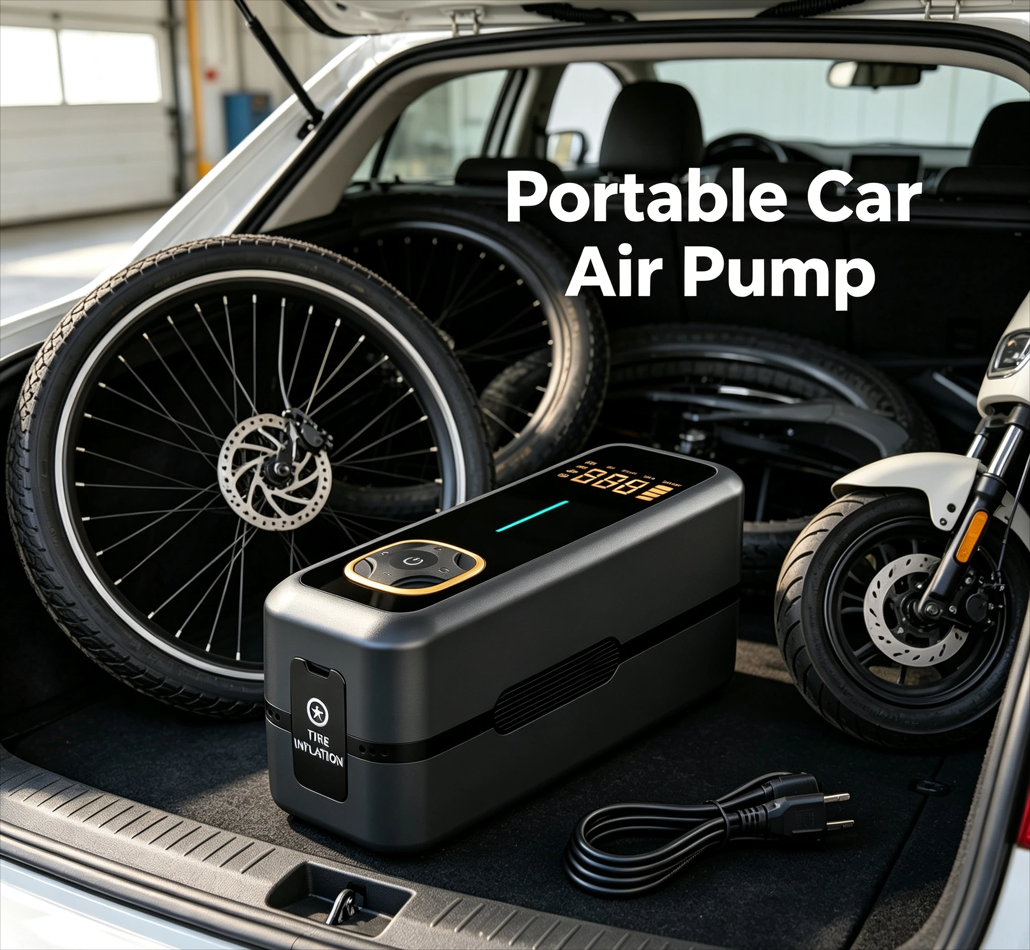 Portable Car Tire Inflator with Digital Display 12V DC Air Compressor for Bike Electric Scooter Ebike Tire Inflation Use