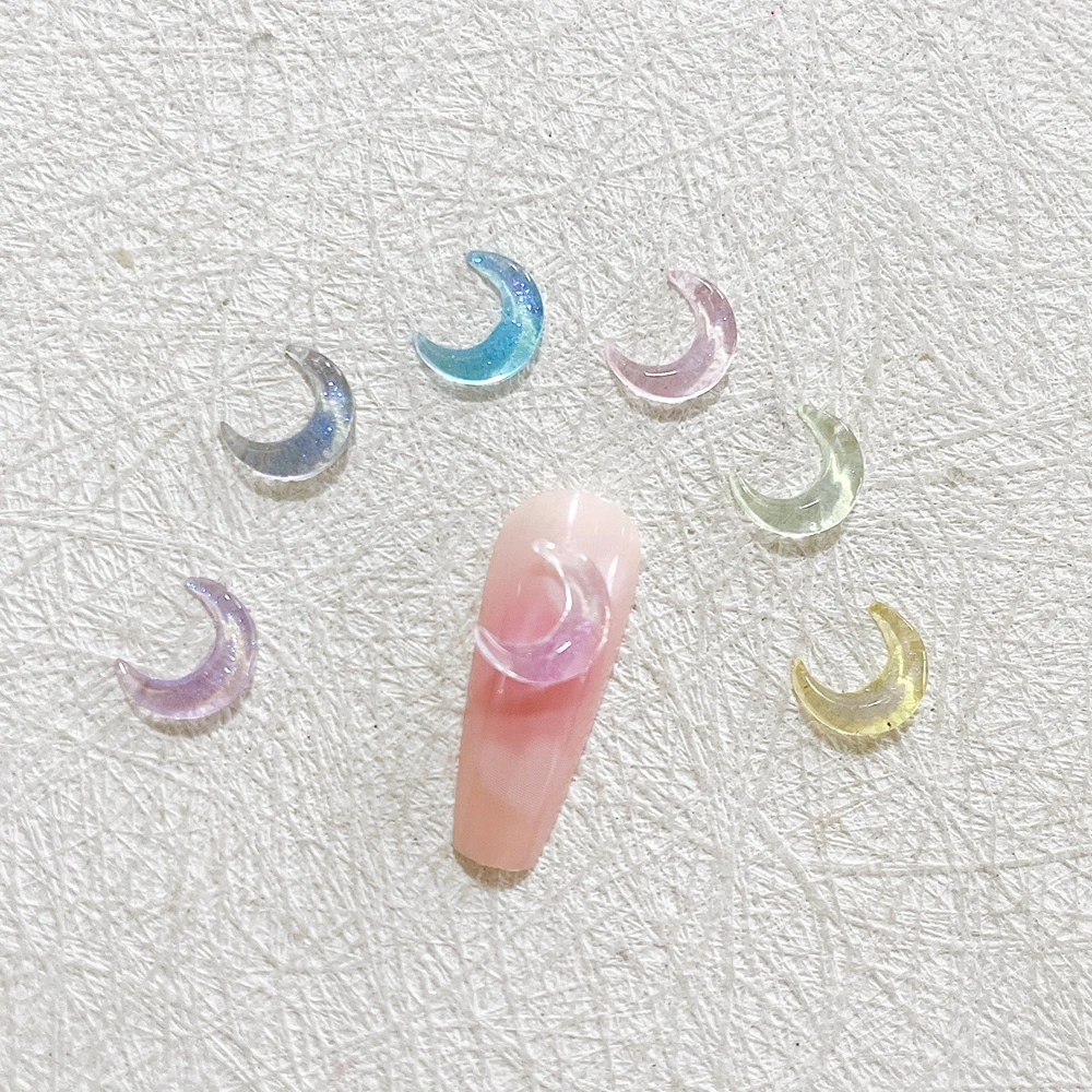 30PCS Clear Glitter Crescent Moon Nails Charms Accessories For 3D Acrylic Nail Art Decoration Manicure Decor Supplies Materials