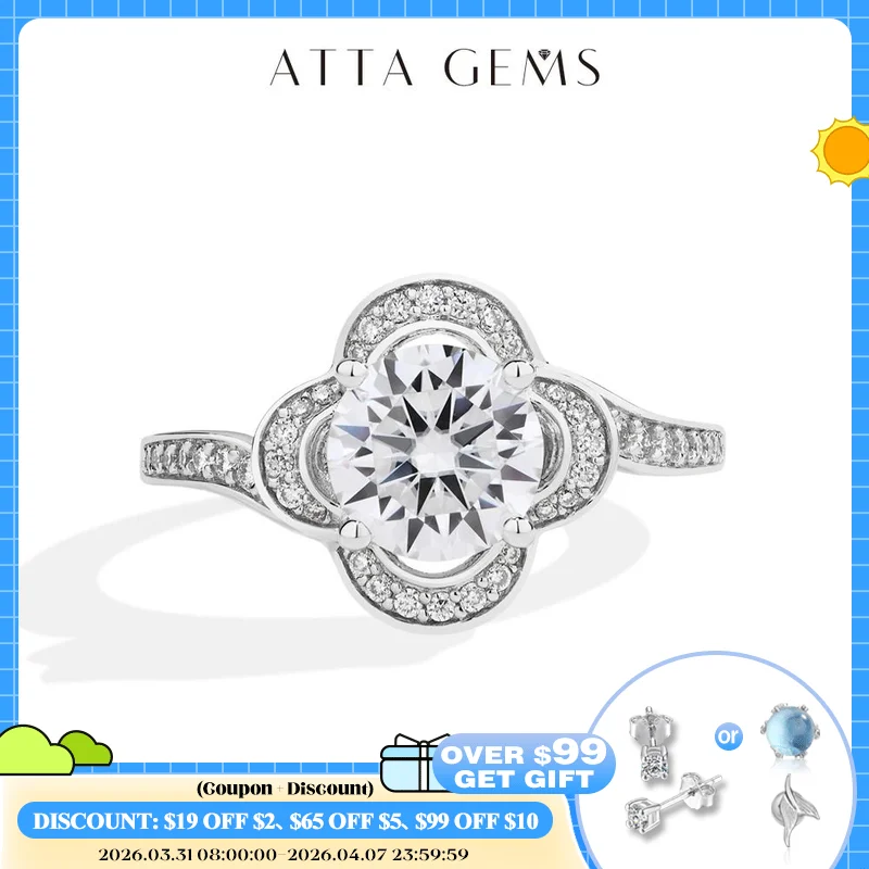 

ATTAGEMS Luxury Full Moissanite Ring DVVS1 1.5CT 100%925 Sterling Silver For Women Flower Shape Engagement Band Fine Jewelry New