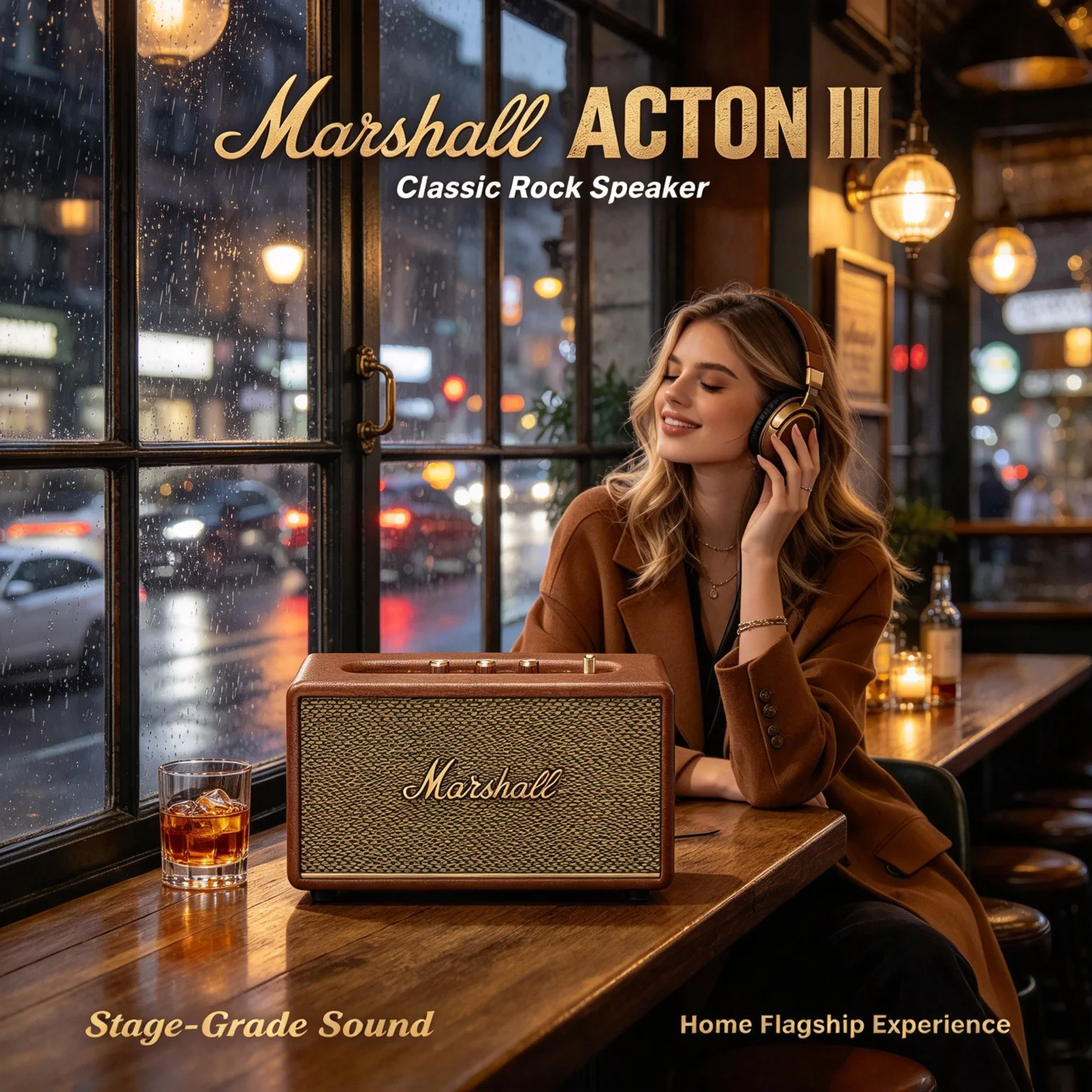 Marshall Acton III Wireless Bluetooth Speaker, Vintage Rock Look, Tuned Bass, Dual Connection Modes for Home Audio Listening