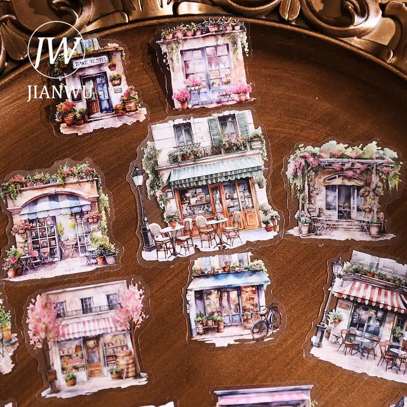 JIANWU Vintage Plant Flower House Window Landscape Material Collage Scrapbooking PET Sticker Creative DIY Journal Stationery