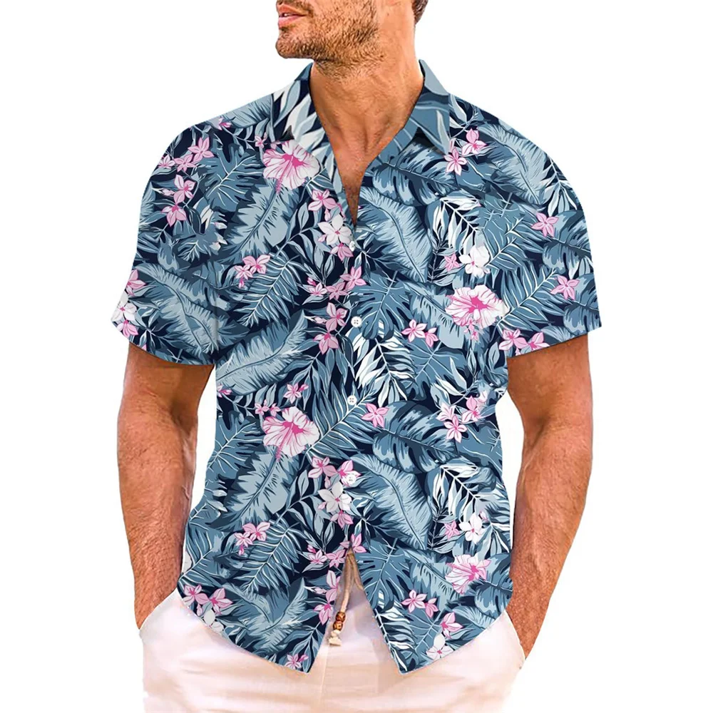 3D Hawaiian Print Summer Men's Beach Resort casual fashion shirt lapel short sleeve top