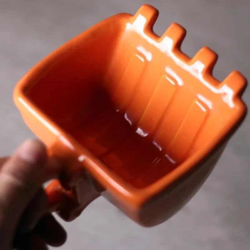 Tazas de cubo de excavadora creativas, tazas de postre, tazas de pastel Canecas con cuchara, taza de agua de 340ml, taza de té, taza de leche de avena