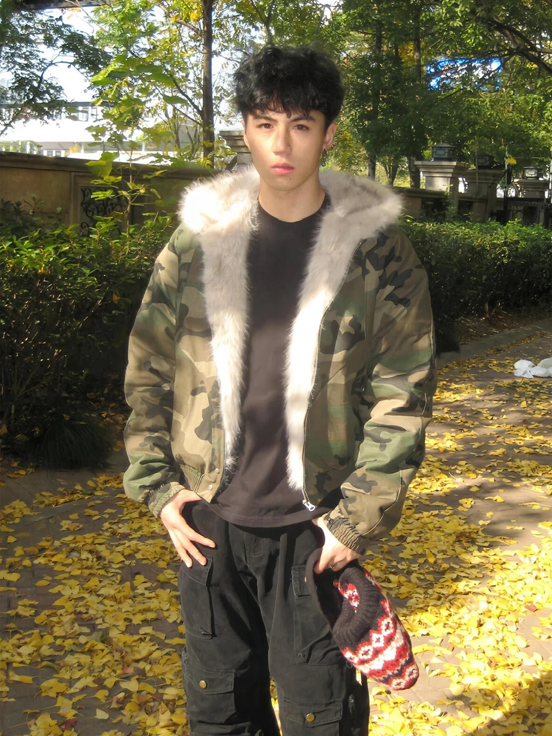 

American Style Camouflage Bomber Jacket Men's Winter Thickened Hooded Fleece Lined Cotton Coat Cleanfit Short Length Zipper