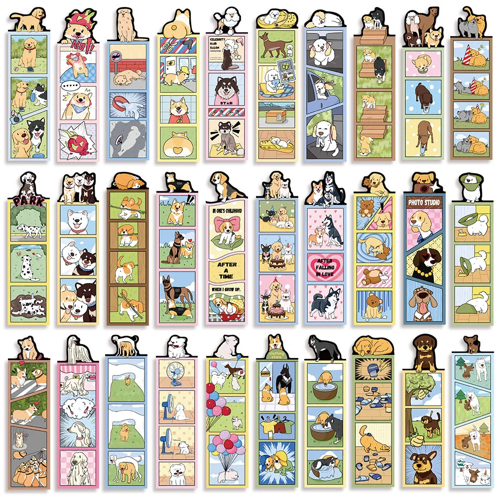 30PCS Cartoon Dog World Bookmark Cards Reading Laptop Luggage Waterproof Graduation Student Graffiti Stationery Page Bookmarks