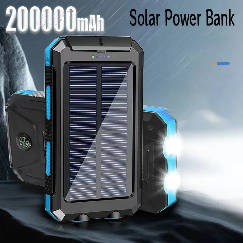 200000mAh Solar Power Bank ricarica rapida batteria esterna 2USB Outdoor Mobile Power Supply torcia per Xiaomi IPhone Samsung