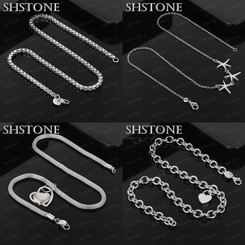 

45 см стерлингового серебра 925 пробы коробка цепочка морская звезда сердце кулон ожерелье женская мода очаровательные ювелирные аксессуары юбилейная вечеринка