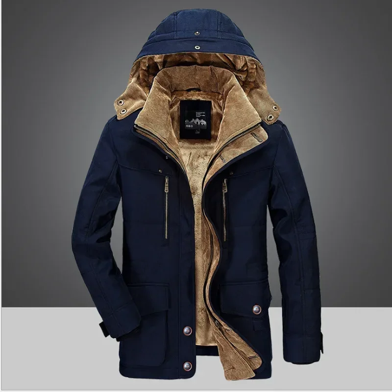 New Winter Men's Jacket Thicken Warm Windbreaker Hooded Zipper Medium Length Coats Outdoors Male Parka Minus 40 Degrees M-7XL