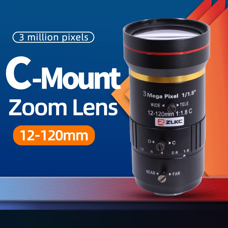 CCTV Lens 3.0MP 12-120mm Manual Zoom Lens F1.8 C-Mount Lens Suitable for Industrial Inspection Road Monitoring and Surveillance