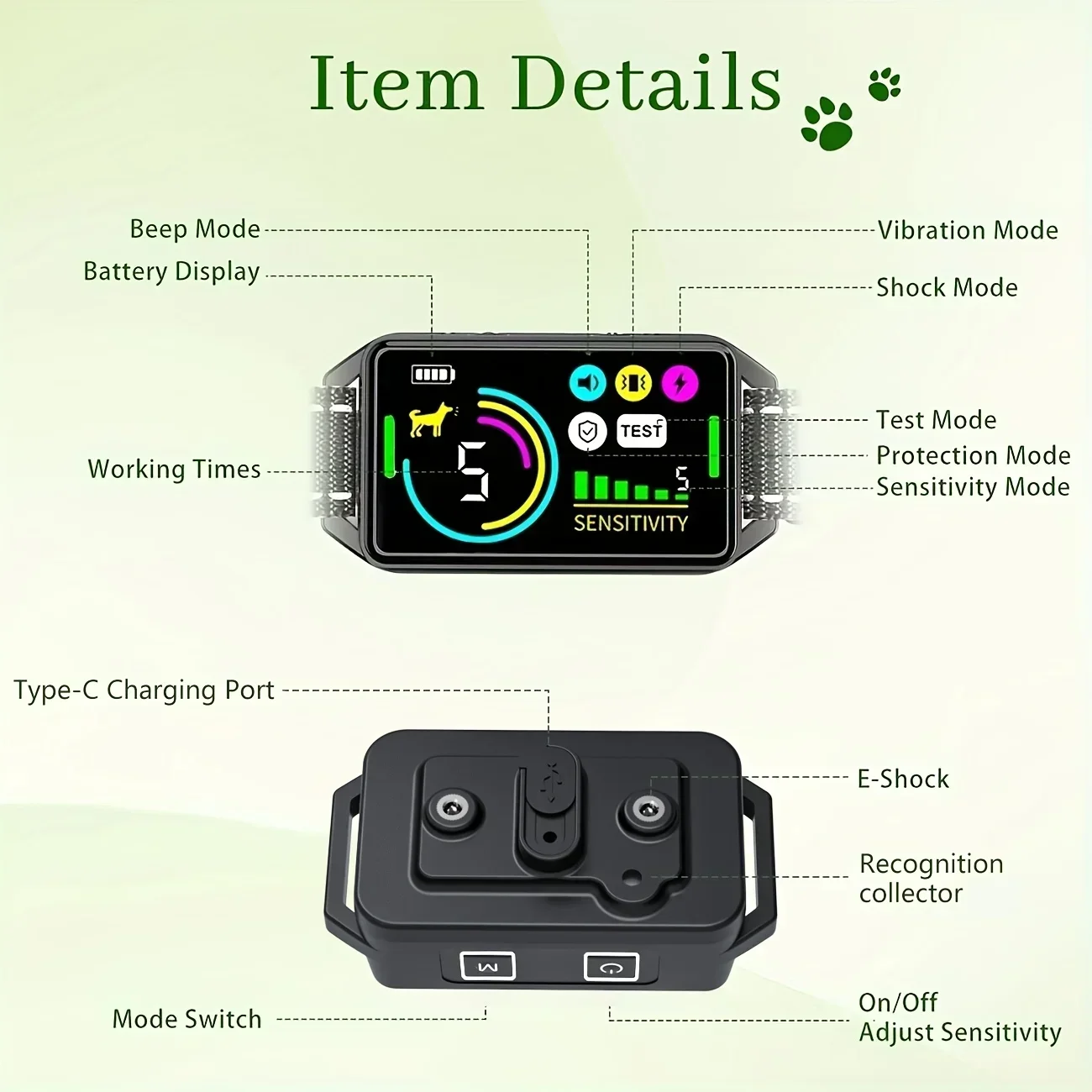 LCD Color Screen Three Axis Smart Anti-Barking Collar, Intelligent Identify Bark Stop Training Collar with Beep Vibration Shock