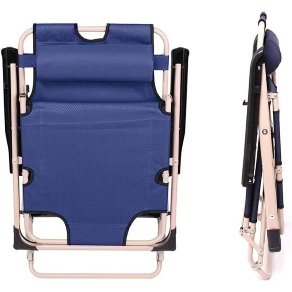 كرسي صالة شاطئ قابل للطي قابل للتعديل مع دعم للرقبة، سعة 380 رطل، مثالي للتخييم والاسترخاء على سطح السفينة باللون الرمادي #4