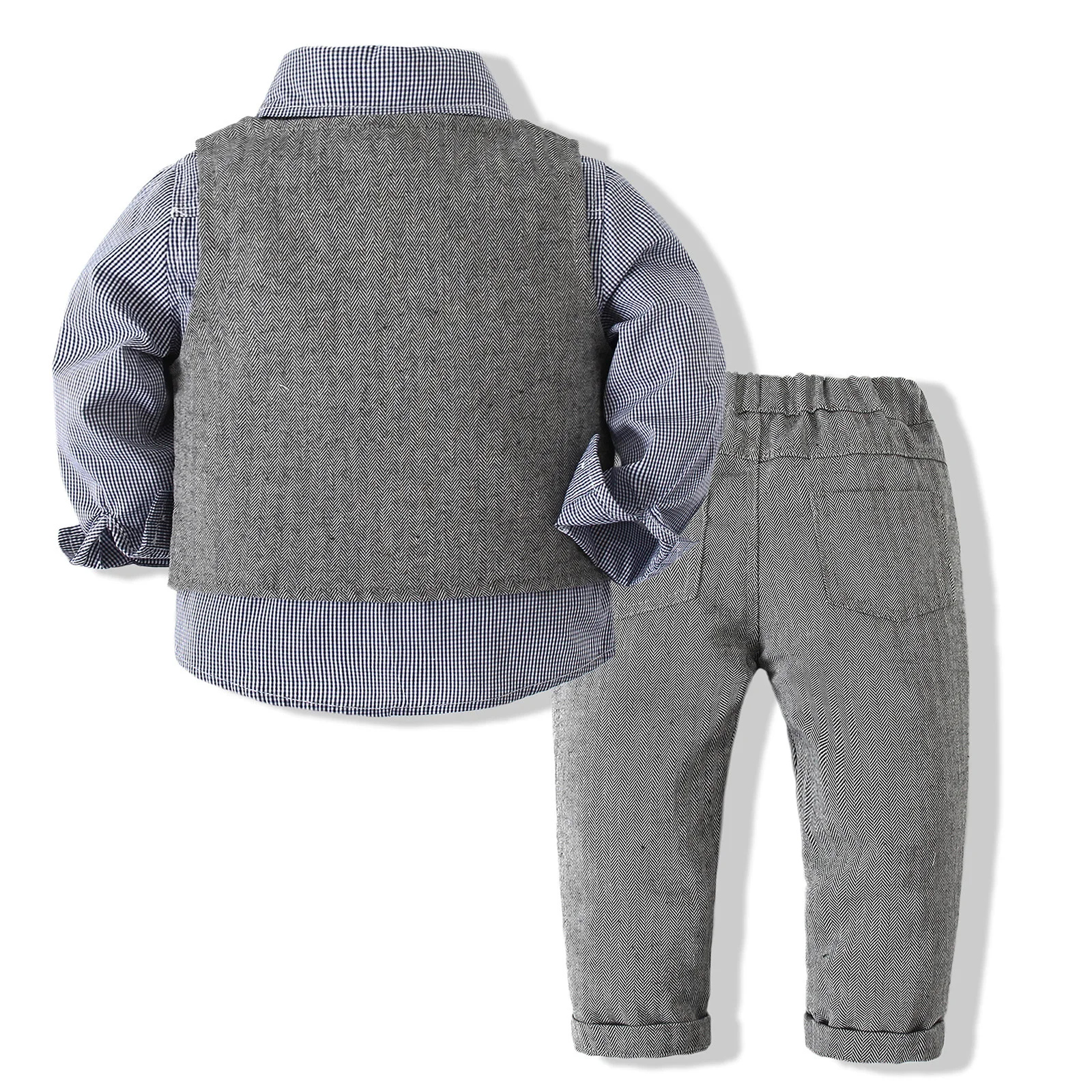 Kinder Baby Jongens Lange Mouw Gestreept Overhemd Vlinderdas Vest En Lange Broek Pak Voor Doop Verjaardagsfeestje School Gentleman Outfit