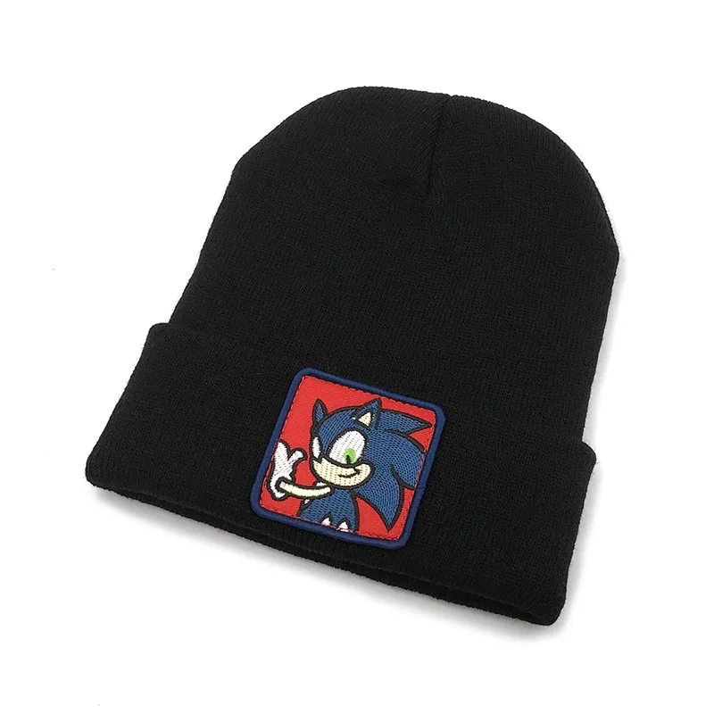 Anime Sonic The Hedgehog Knitted Hats Autumn Winter Cotton Fleece Hat for Women Men Hip Hop Casual Plush Cap Kids Gifts