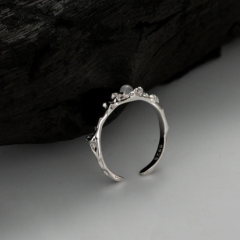 100% 925 Sterling Silver Agate Irregular Open Ring for Woman Girl Geometric Liquid Lava Design Jewelry Party Gift Dropshipping