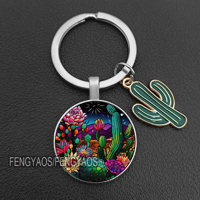 Beautiful Cactus Keychains Colorful Plant Keychain Dreamy Keyring DIY Gift Jewelry Charm Bag Souvenir