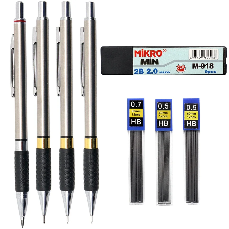 

4pcs/lot Metal Mechanical Pencil 0.5/0.7/0.9/2.0mm Automati Pencils For Professional Painting Writing School Office Supplies