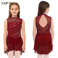 Jersey de gimnasia para niños, patinaje artístico, Ballet, danza lírica, vestido de Leotardos sin mangas, vestido fruncido brillante con diamantes de imitación