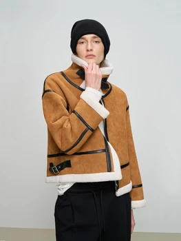 Kele American Sle Motorcycle Suede Lamb Fur Inteated Fur Coat Women's New Flight Jaet Woolen Outerwear ort Sve