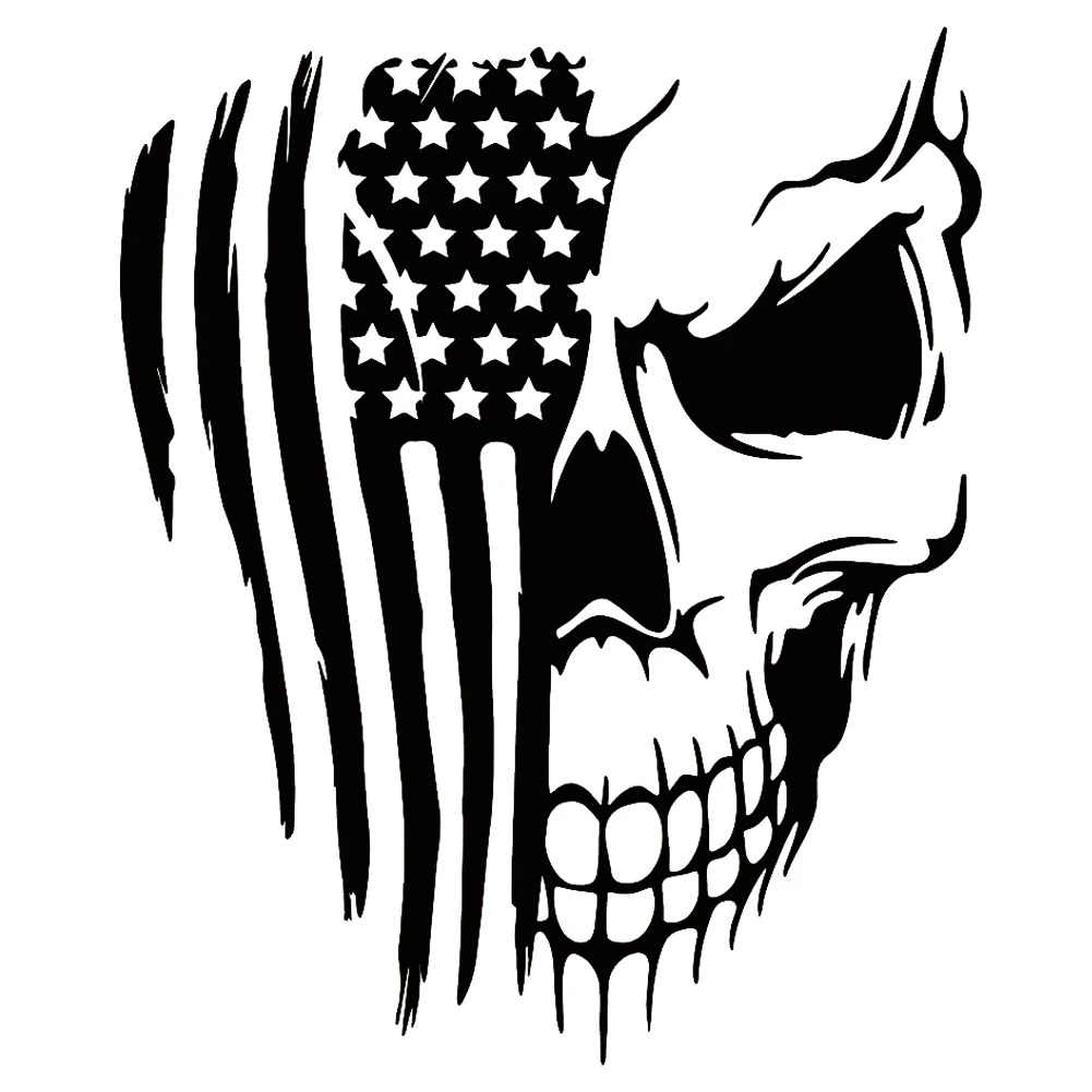 USA Flag Skull Car Hood Sticker Skull Vinyl Decal for Car Truck SUV Window Indoor and Outdoor Decoration