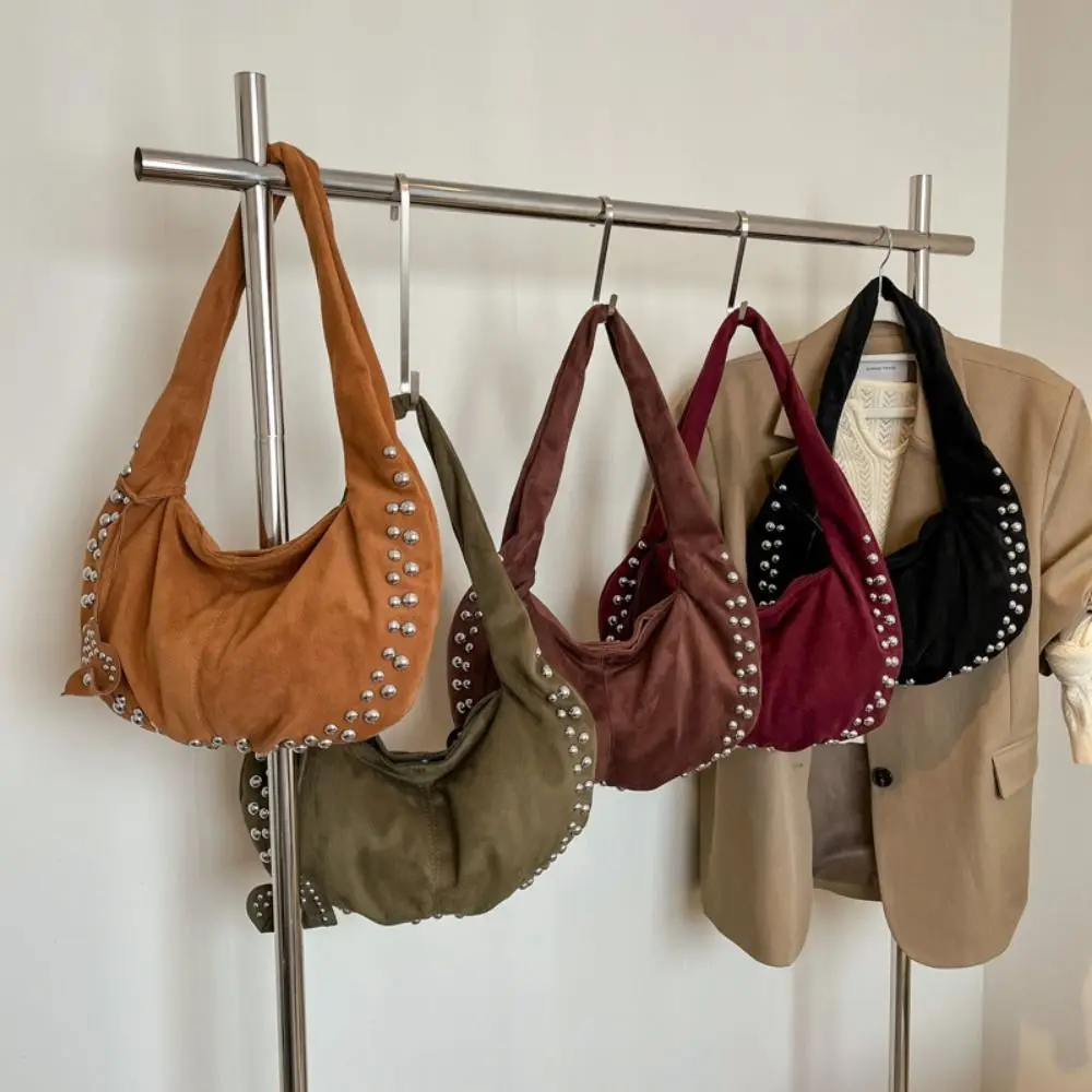 

Retro American Style Deerskin Velvet Leather Handbag Large Capacity Korean Style Locomotive Style Underarm Bag Fashion Design