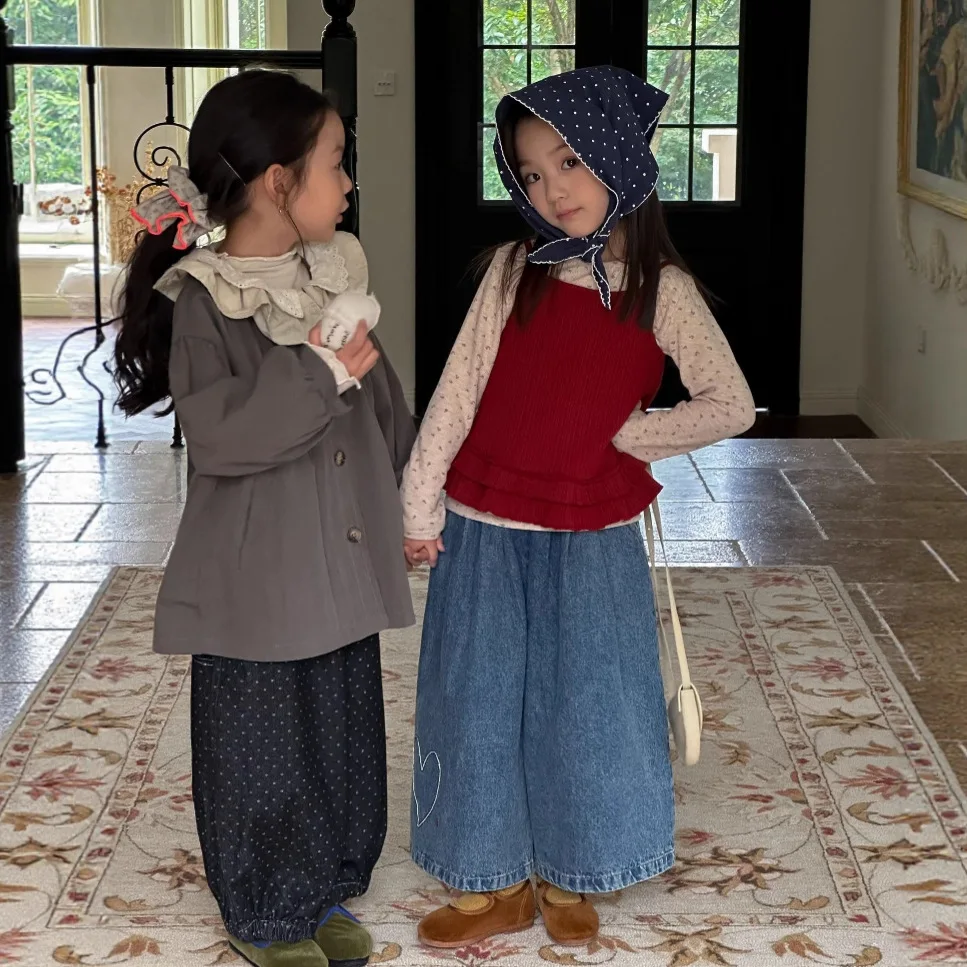 خريف 2025 طقم علوي كوري كاجوال بأكمام طويلة مكون من قطعتين بنطال ذو قصة أرجل واسعة طقم بناتي #3