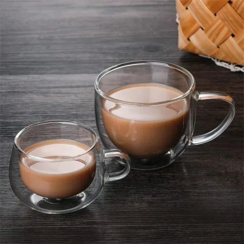 150/250ml Double Wall Glass Heat Resistant High Borosilicate Glass Cup Coffee Milk Beer Cups with Handle Kitchen Tools Gifts