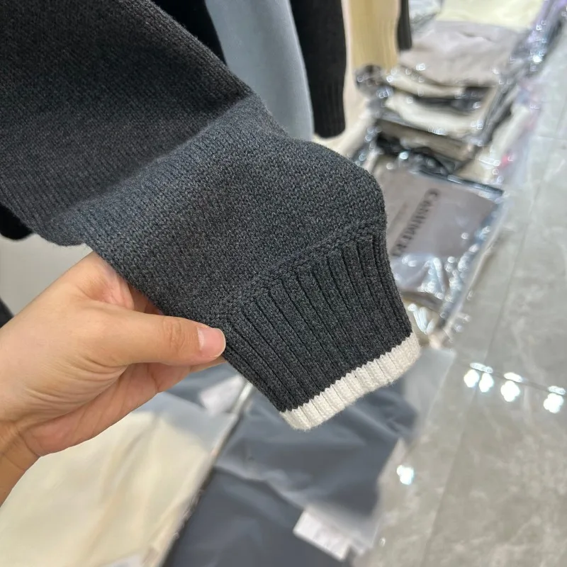 المرأة طاقم الرقبة سترة فضفاضة أنيقة الكورية نمط اللون منعت تنوعا طويلة الأكمام قاع محبوك