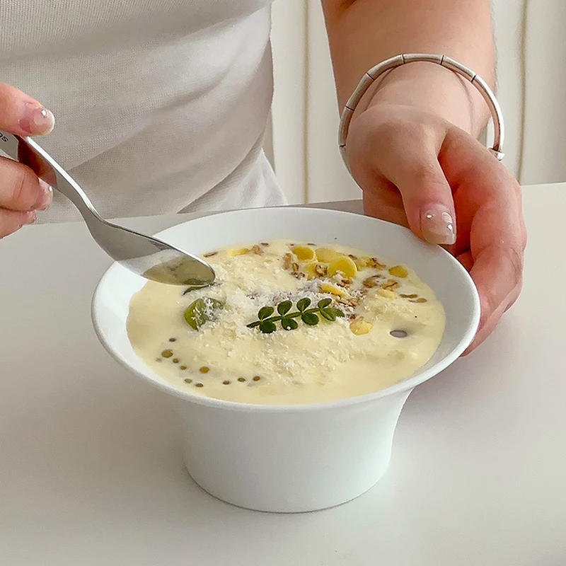 Home use Rice Soup Ramen Flared Bowl Simple Reverse Mouth White Color Bowls Breakfast Oatmeal Dessert Salad Yoghurt Bowl