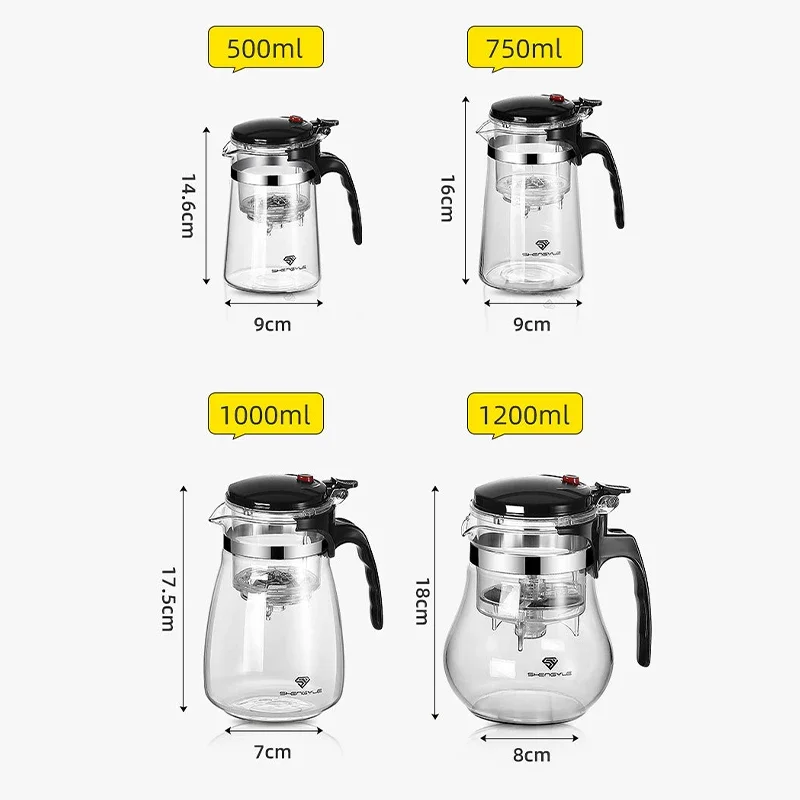 Heat Resistant Glass Teapot Flower Tea Kettle with Strainer Infuser Kung Fu Teaware Puer Oolong Pot with Handle for Home Use