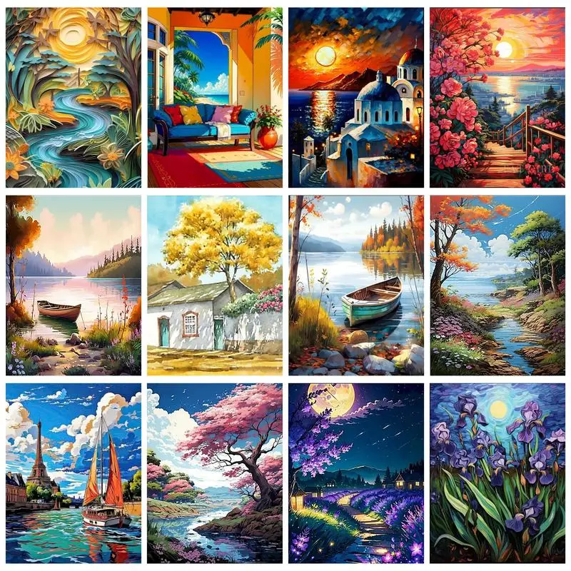 

RUOPOTY Painting By Numbers For Starter Kit Colorful Landscape Picture Drawing Handicraft Handiwork Art Painting Decor