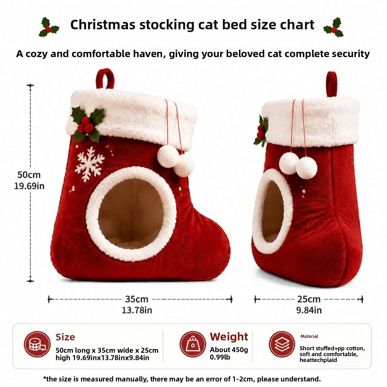 Christmas Stocking Shape Cat Bed Hanging Festive Pet Nest Safe Cozy Cat Cave Christmas Home Decor Warm Semi-enclosed Kitten