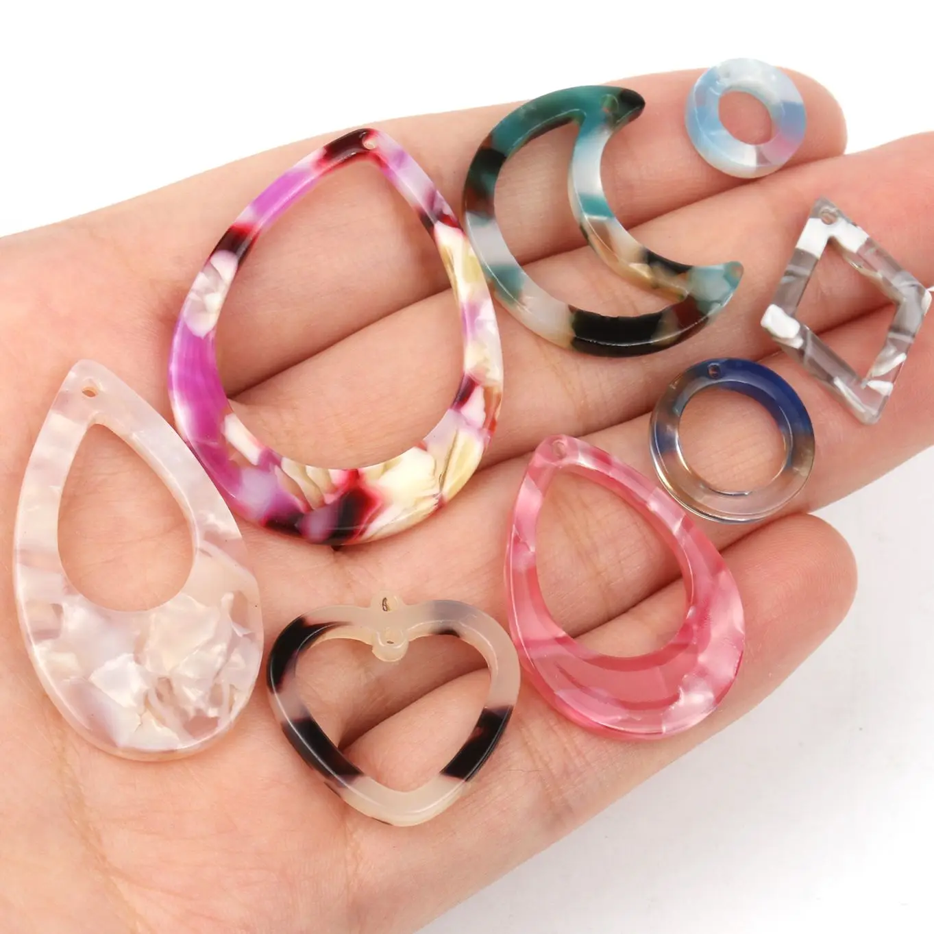 10pcs Mixcolor Water-Drop Moon Heart Acrylic Acetate Resin Charms For Jewelry Making Pendant DIY Necklace Earring Accessories