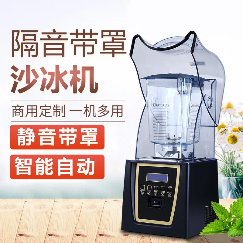 Commercial Ice Crusher Blender Smoothie Machine for Shop Soundproof Cover Quiet Crushed Ice Fruit Juice Maker